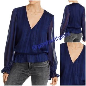 Aqua NWT Bloomingdale's Shadow Stripe Surplus Long Sleeve Blouse Navy Medium New